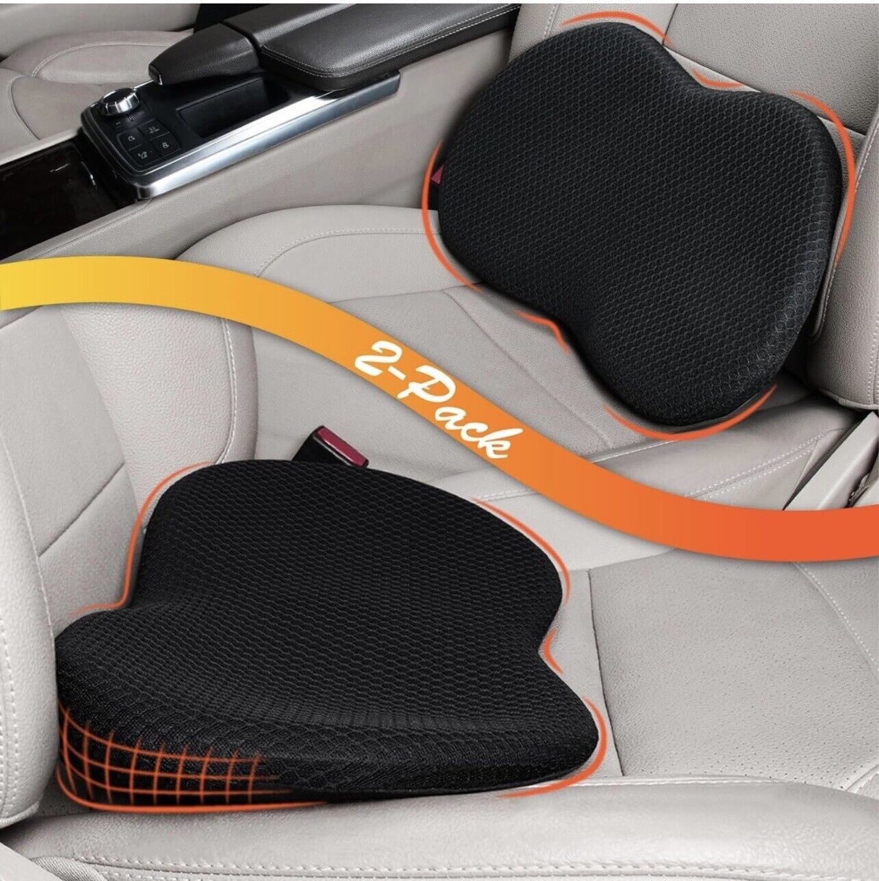 Lofty Aim Car Seat Cushion: 2-Pack Driver Cushions - Wedge Memory Black 