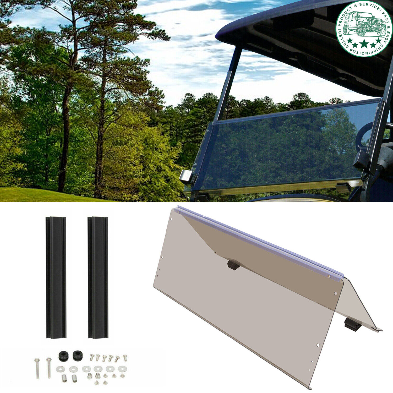 For Club Car Precedent 04-21 Golf Cart Fold Down Acryl Windshield - Tinted