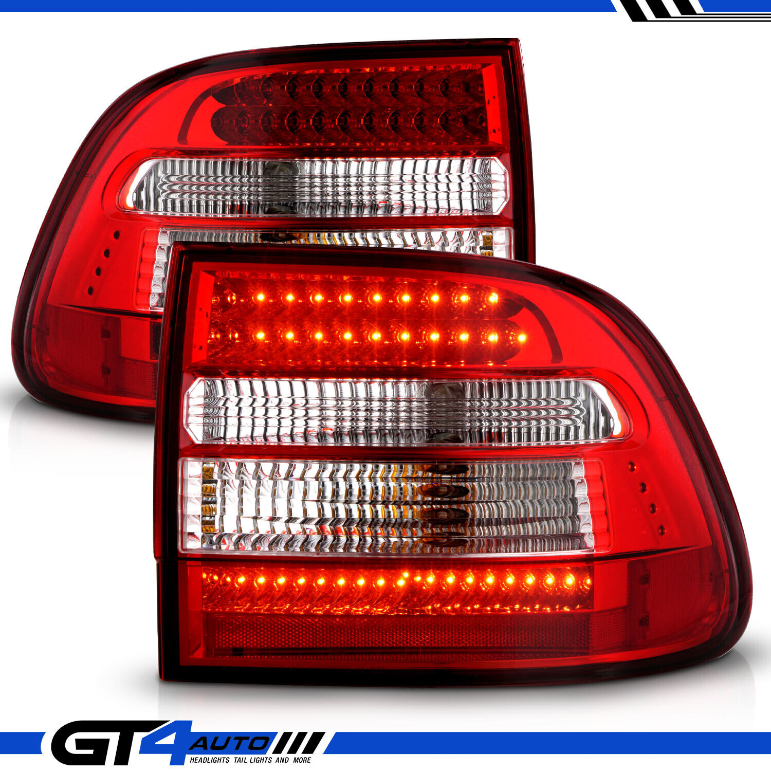 2003-2006 Porsche Cayenne SUV Red Clear LED Brake Tail Lights Pair