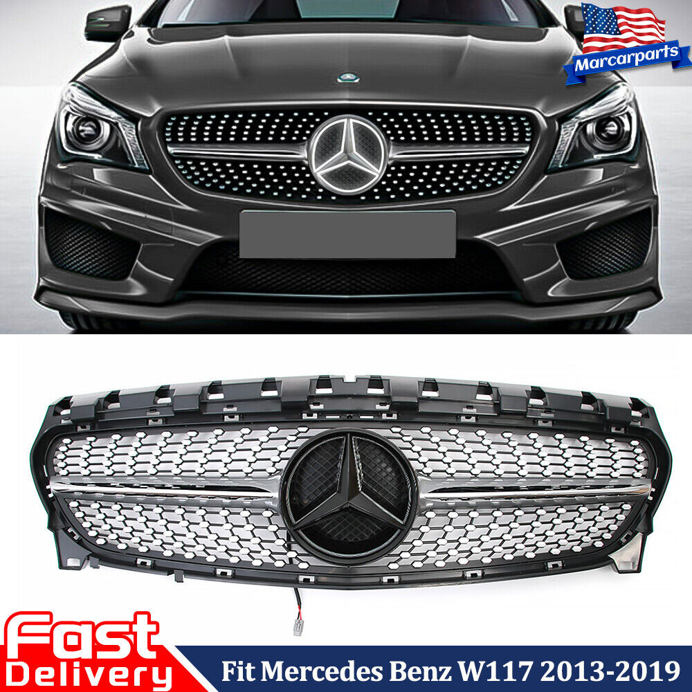 Dia-monds Front Grille Grill For 2013-2019 Mercedes Benz W117 CLA-Class w/Emblem