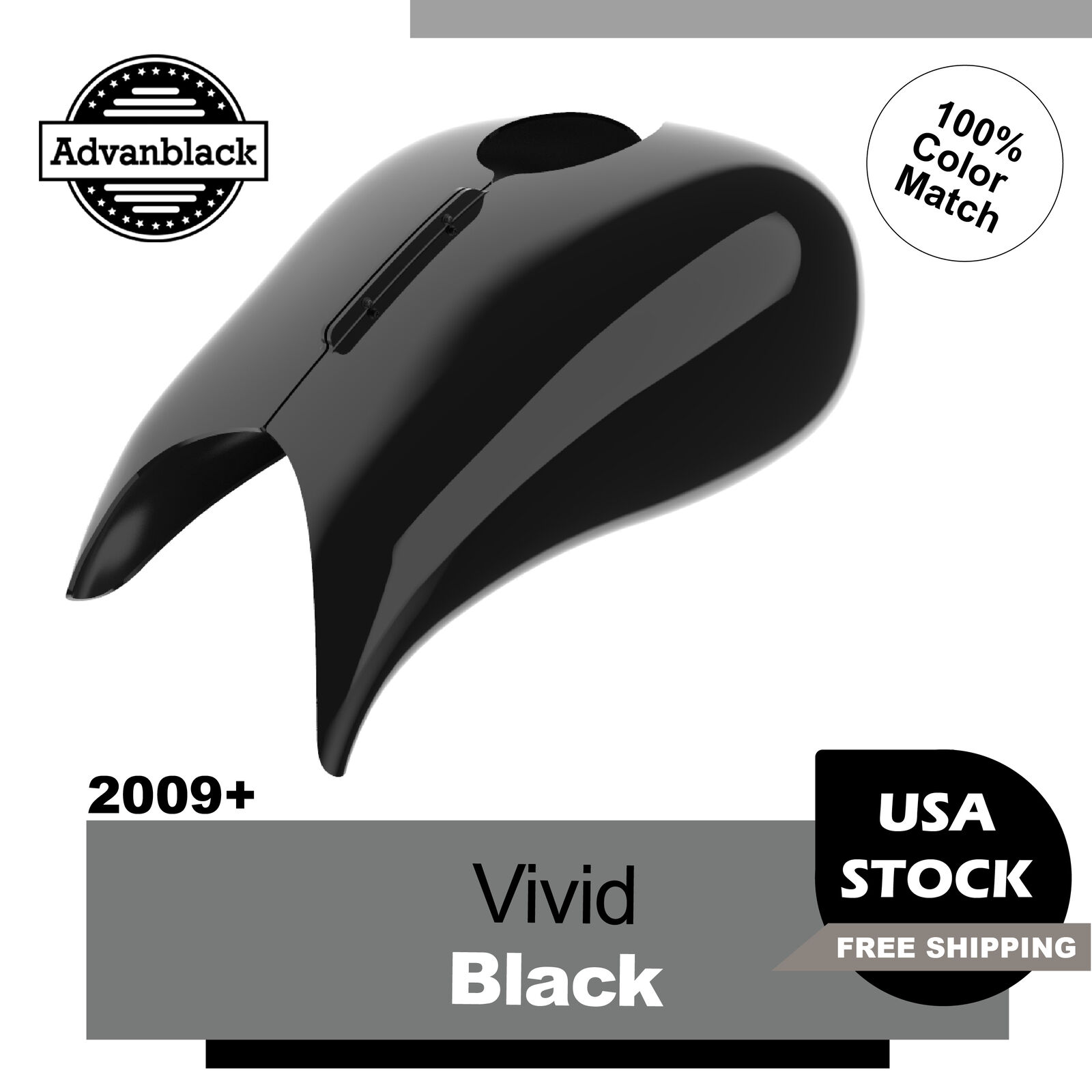 Advan Vivid Black Stretched Tank Cover Fits 2009+ Street Road Glide Harley