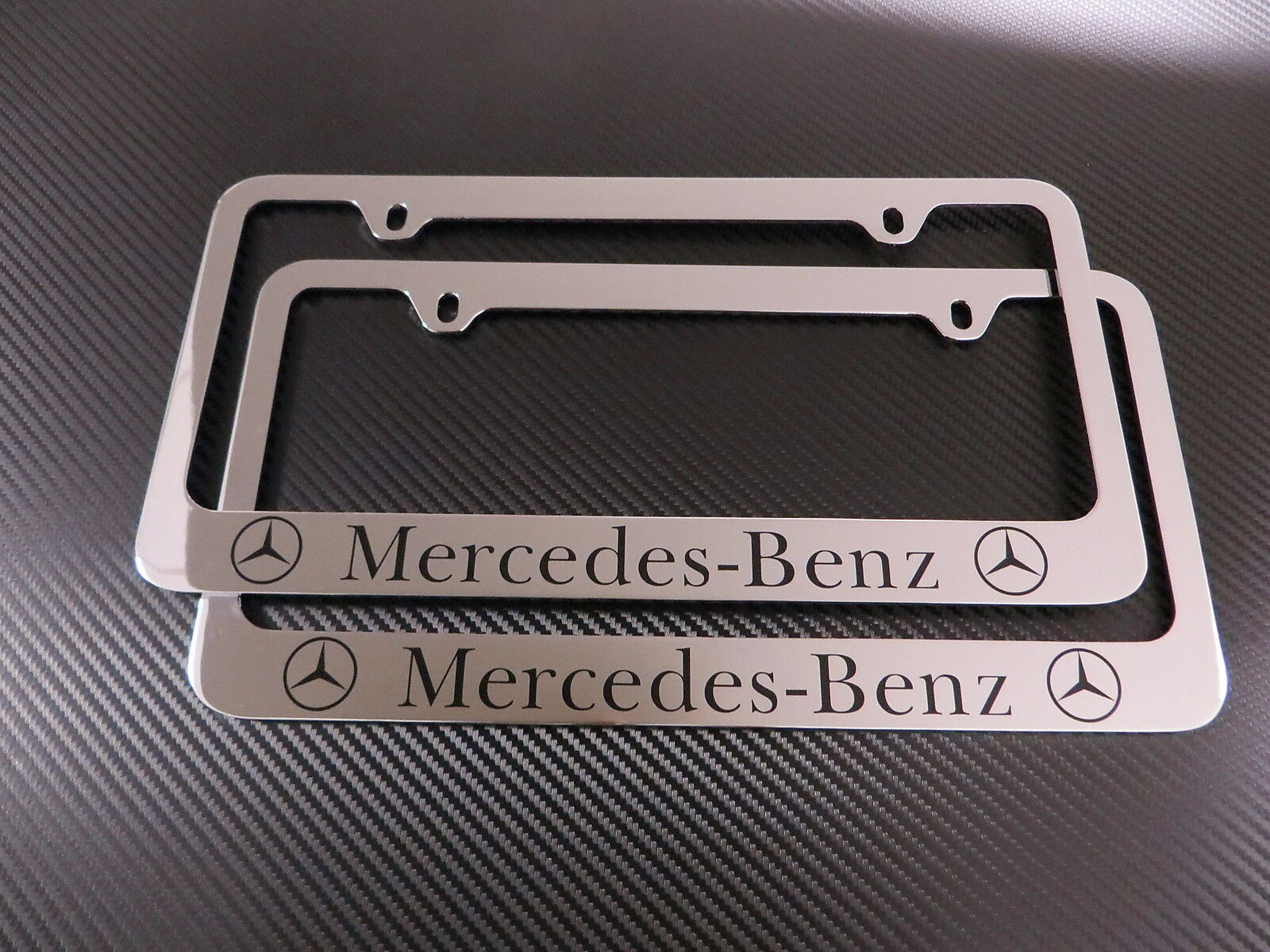 2 Brand New MERCEDES-BENZ C-Class chromed METAL license plate frame +screw caps