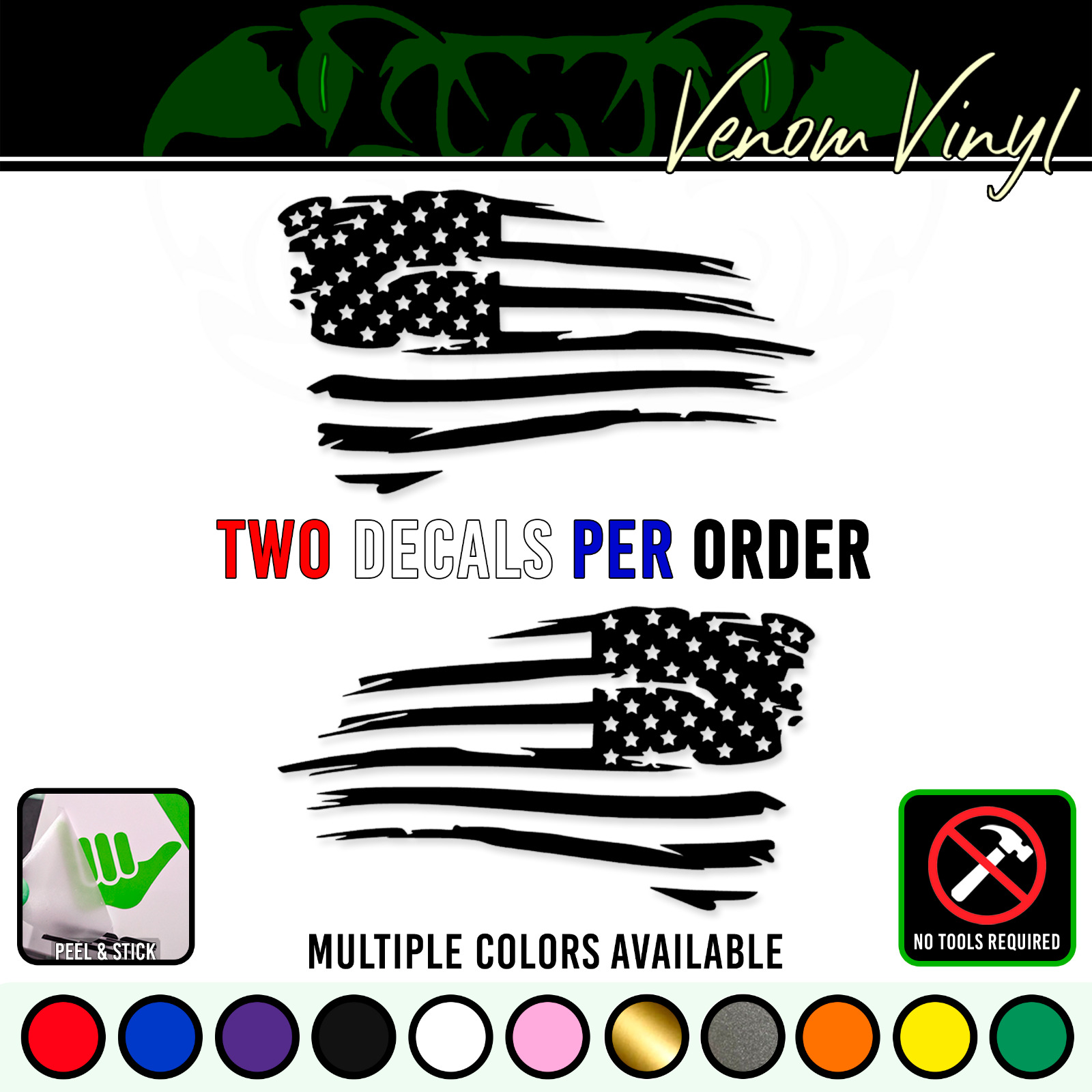 Distressed Tattered American Flag Vinyl Decal Set | Weathered USA Pride Tumbler 