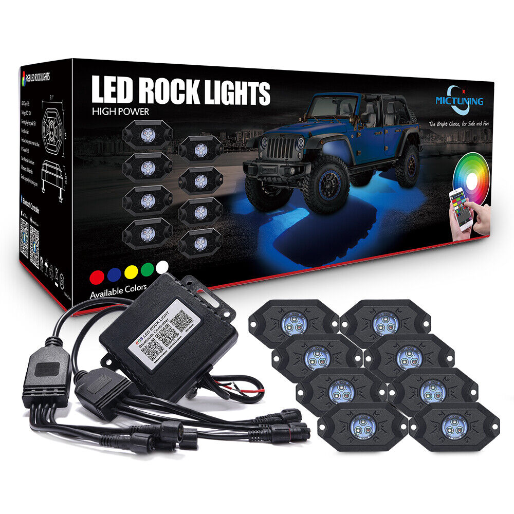 8x Pod RGB LED Rock Light Underbody Neon Glow Lamp Kit  Bluetooth Control Music