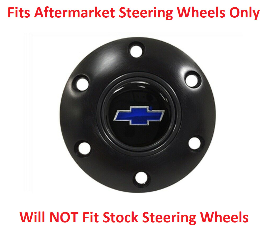 Black Steering Wheel 6 Hole Horn Button w/ Blue Chevrolet Bowtie Emblem