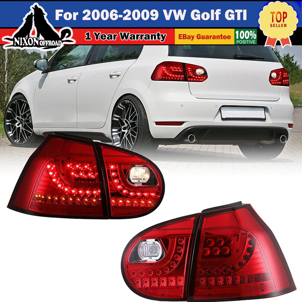 LED Tail Lights Brake Lamps For 2006-2009 VW Golf 5 GTI Rabbit Chrome Red PAIR