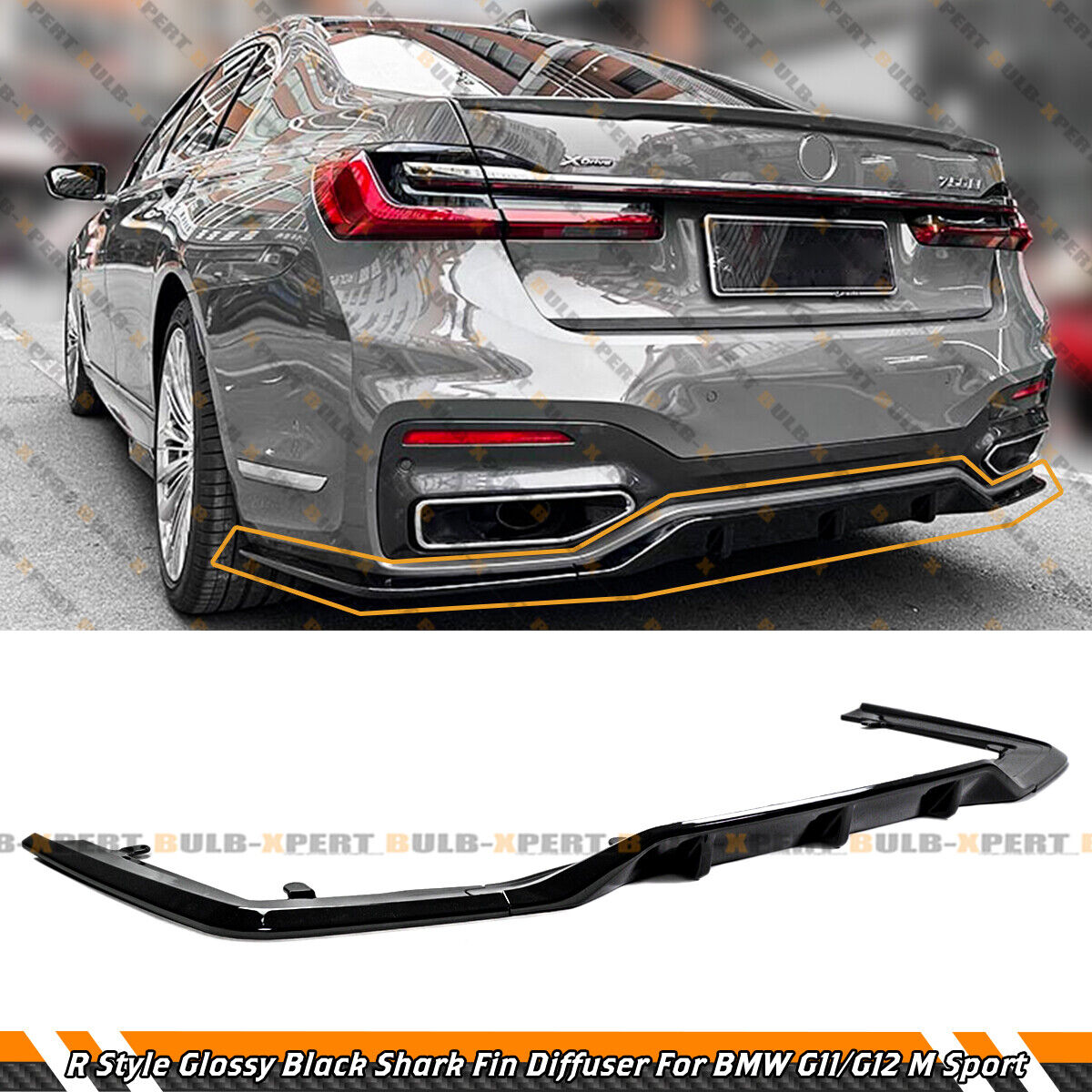 For 2019-22 BMW G11 G12 7 Series M Sport R Style Glossy Black Shark Fin Diffuser