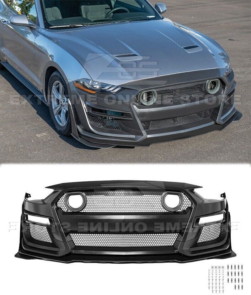 GT500 Style Front Bumper With LED Grille For 18-23 Ford Mustang Full Conversion