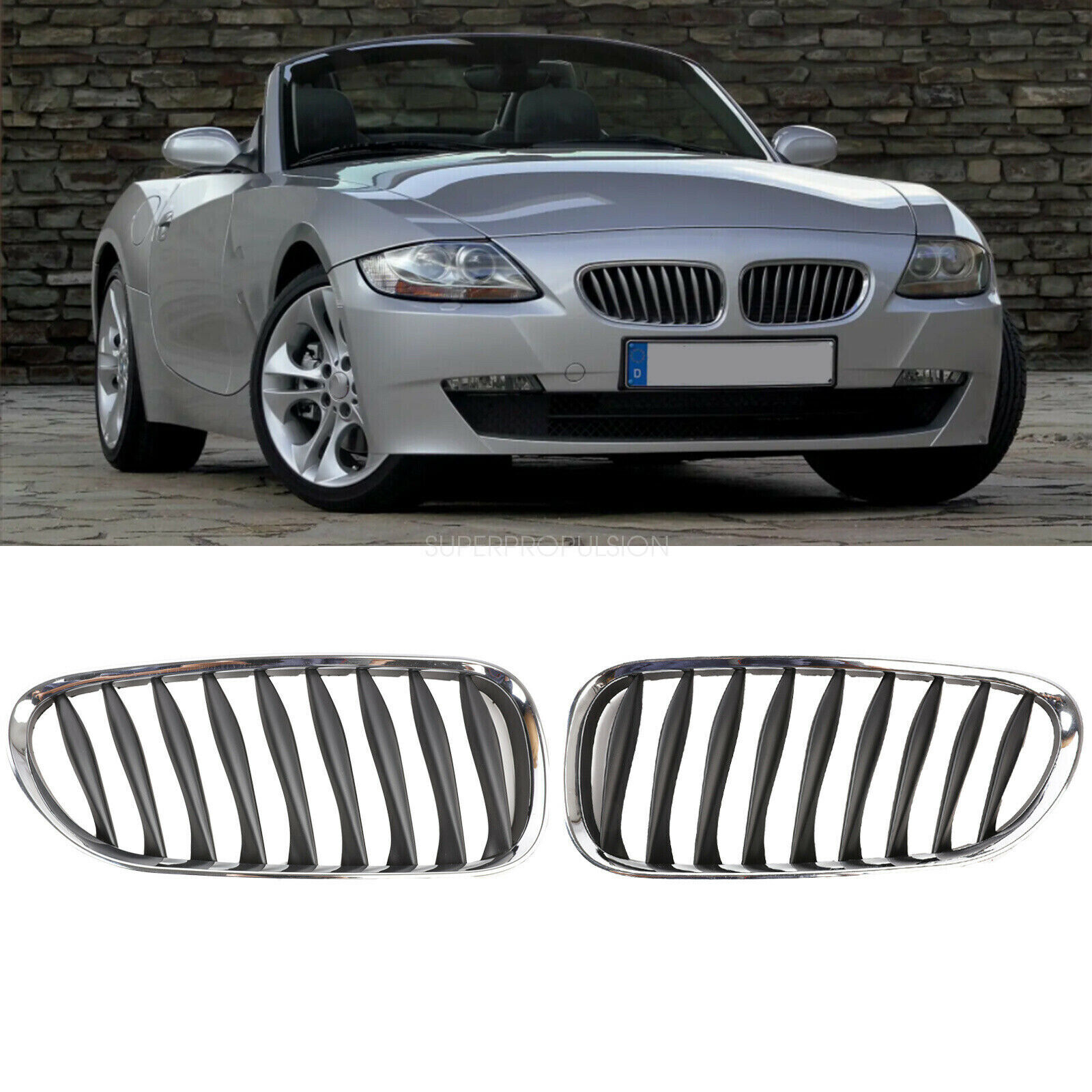 2x Chrome Front Kidney Grilles Grills For BMW Z4 Coupe E85 2003-09 Convertible