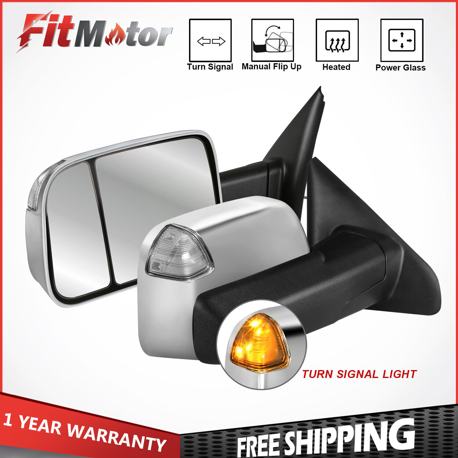 Chrome Power Heated Tow Mirrors For 02-09 Dodge Ram 1500/2500/3500 Left+Right