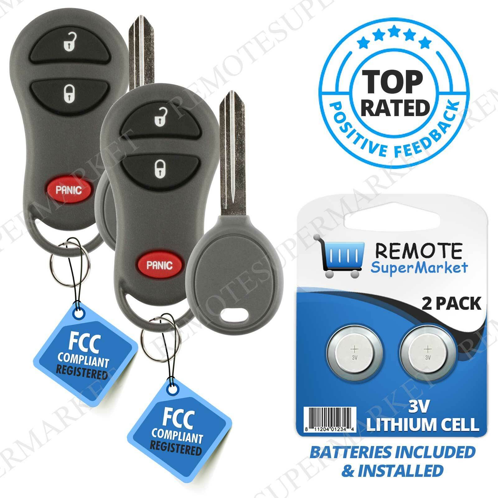 2 Replacement for Jeep 99-01 Cherokee 99-04 Grand Cherokee Remote Key Fob Set