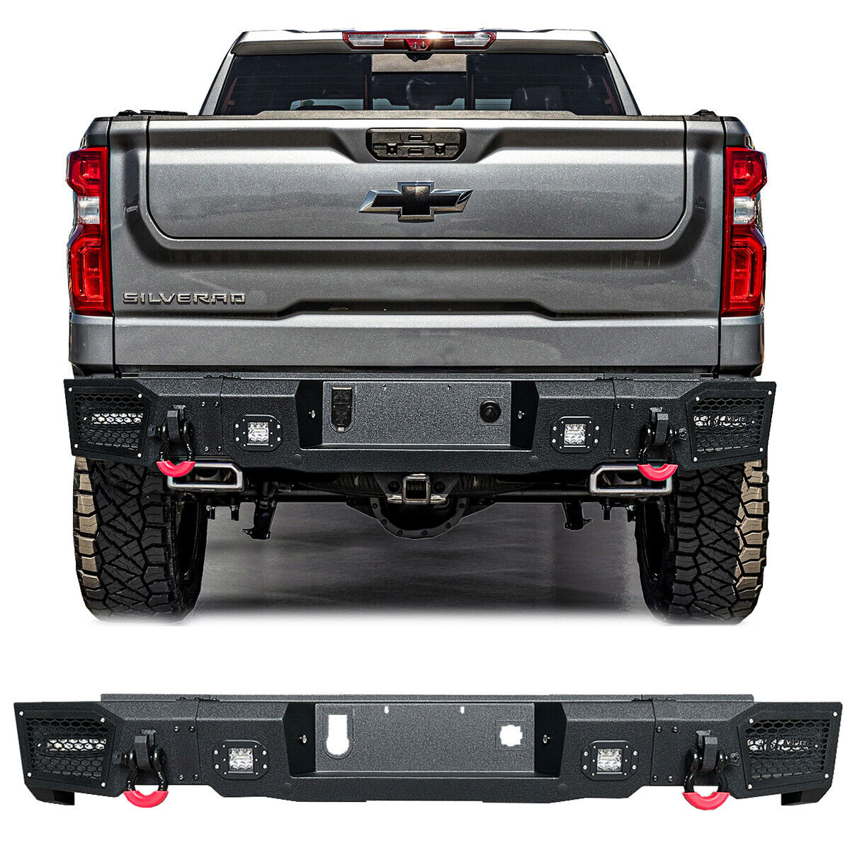 Vijay For 2019-2023 Chevy Silverado 1500 Rear Bumper with LED Lights & D-Rings