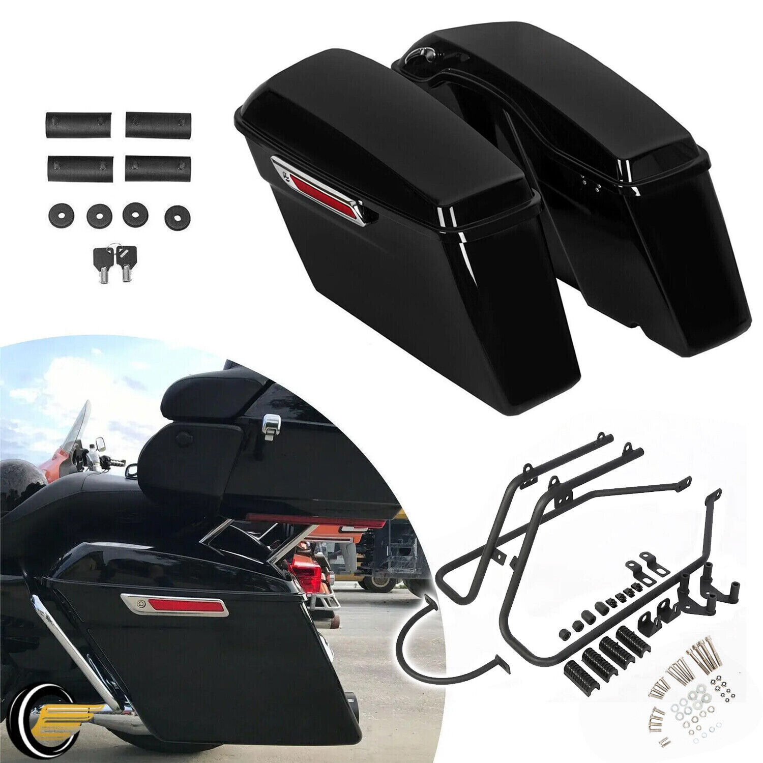 For 04-14 Harley Sportster Saddlebags Hard Saddle Bags & Conversion Brackets