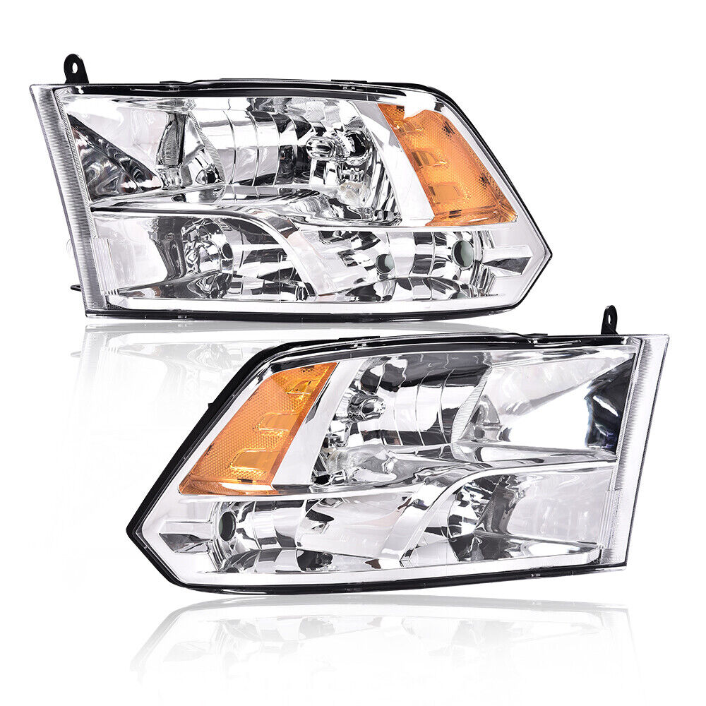 FIT FOR 2009-2018 RAM 1500 2500 3500 CLEAR CORNER CHROME HEADLIGHTS LEFT & RIGHT
