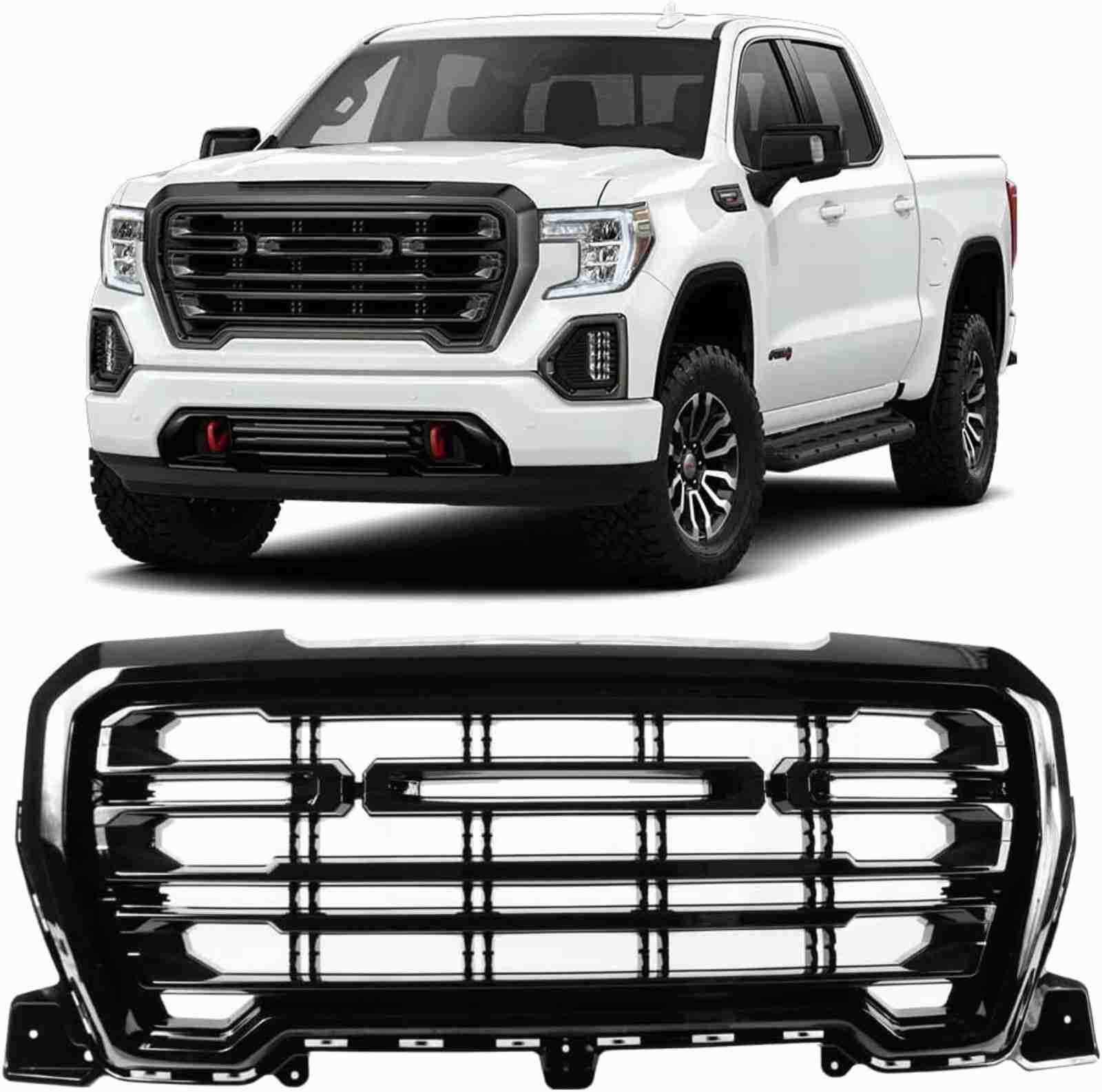 VICTOCAR Gloss Black Factory Front Upper Grille For 2019-2021 GMC Sierra 1500