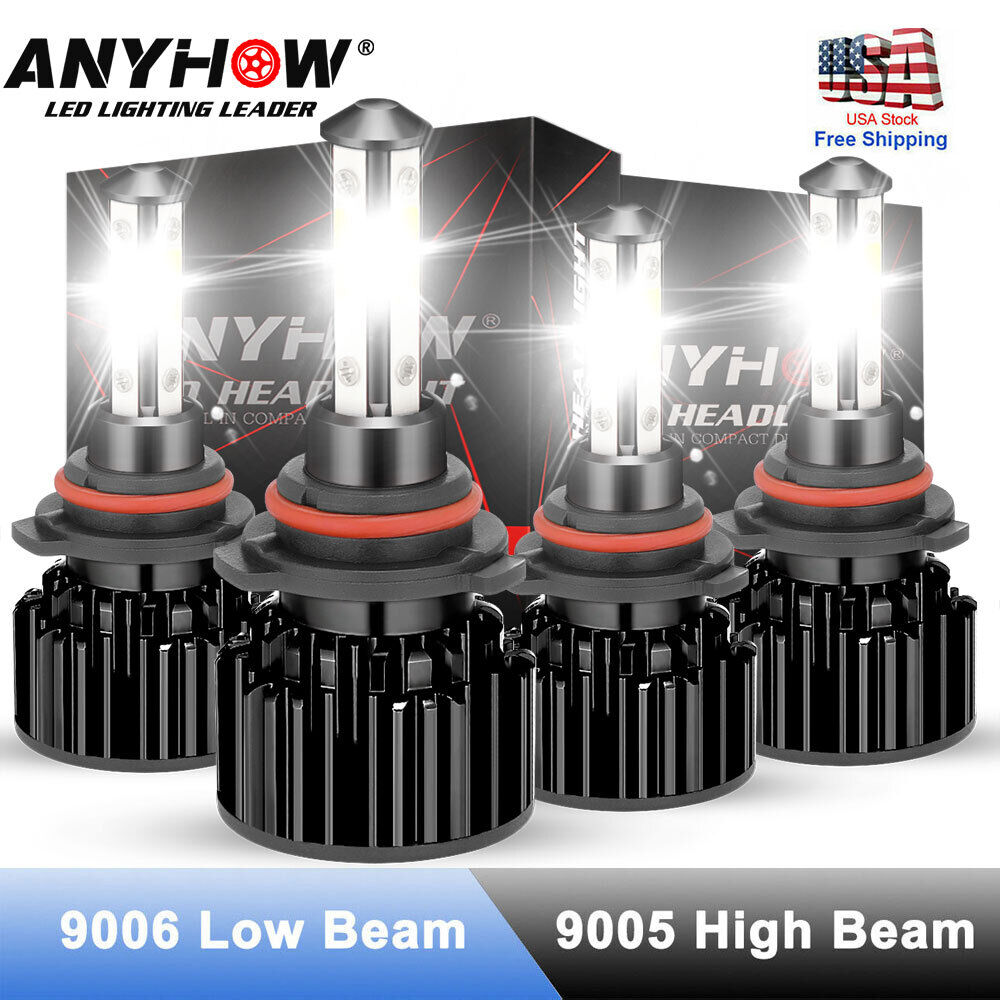4-Sides Combo White 6000K LED Headlight Kit 9005 9006 Bulbs High + Low Beam New