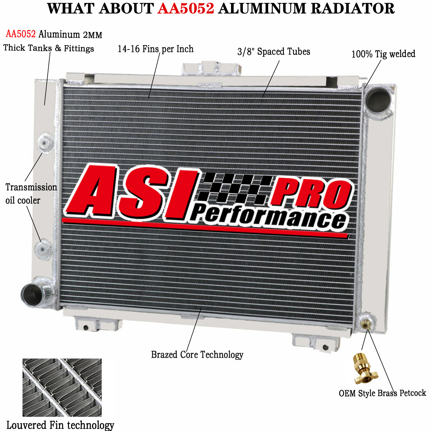 ASI 3 Row Core Aluminum Radiator For 1964 Ford Galaxie 500 500XL L6 V8
