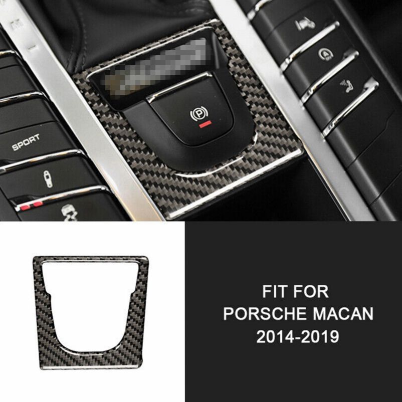 Black Carbon Fiber Brake Button Panel Cover Trim For Porsche Macan 2014-2019