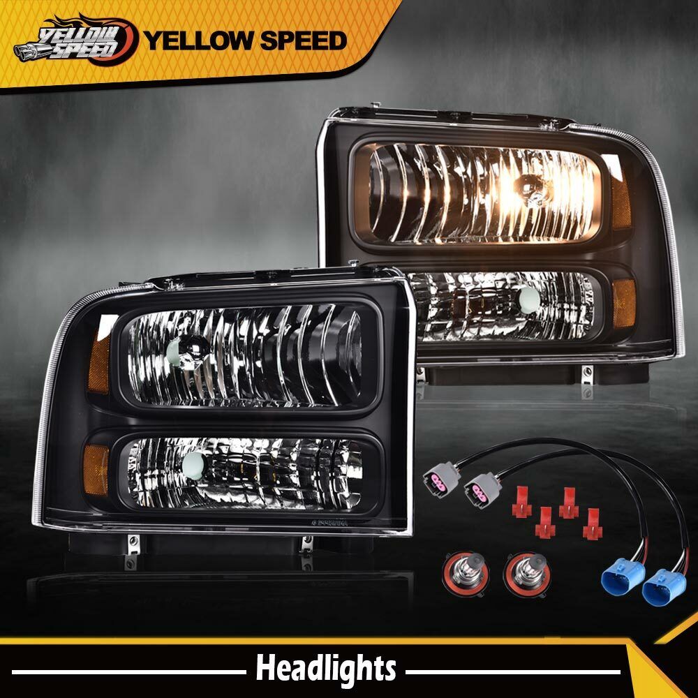 Conversion Headlights Black Fit For 99-04 Ford Super Duty F250/F350 Excursion