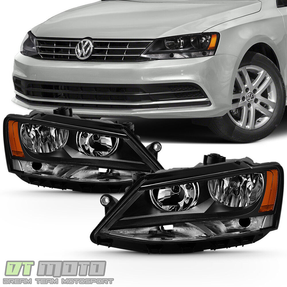 Black 2011-2018 Volkswagen VW Jetta Headlights Headlamps Replacement Left+Right
