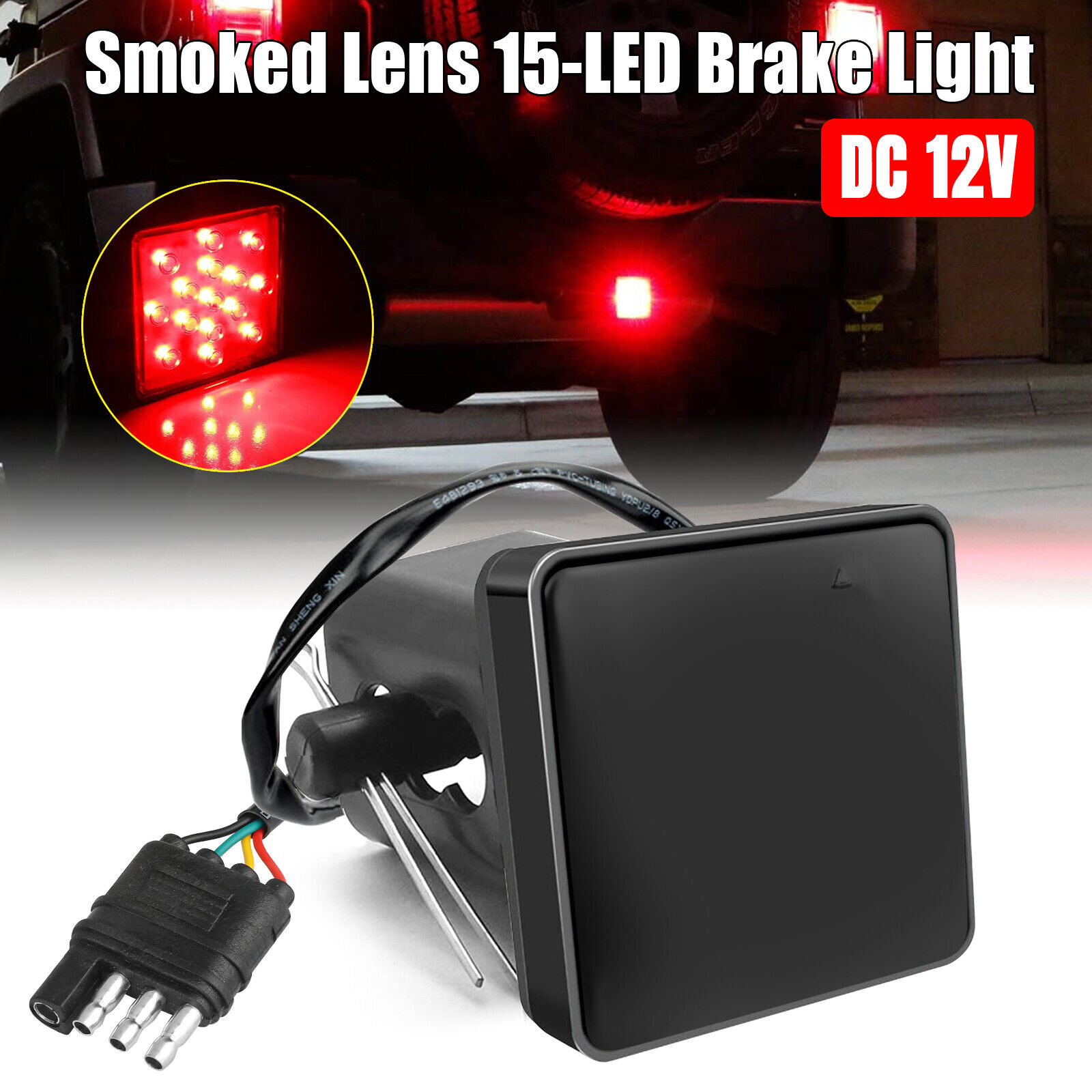 Smoked Lens 15-LED Brake Light DRL Trailer Hitch Cover Fit 2\