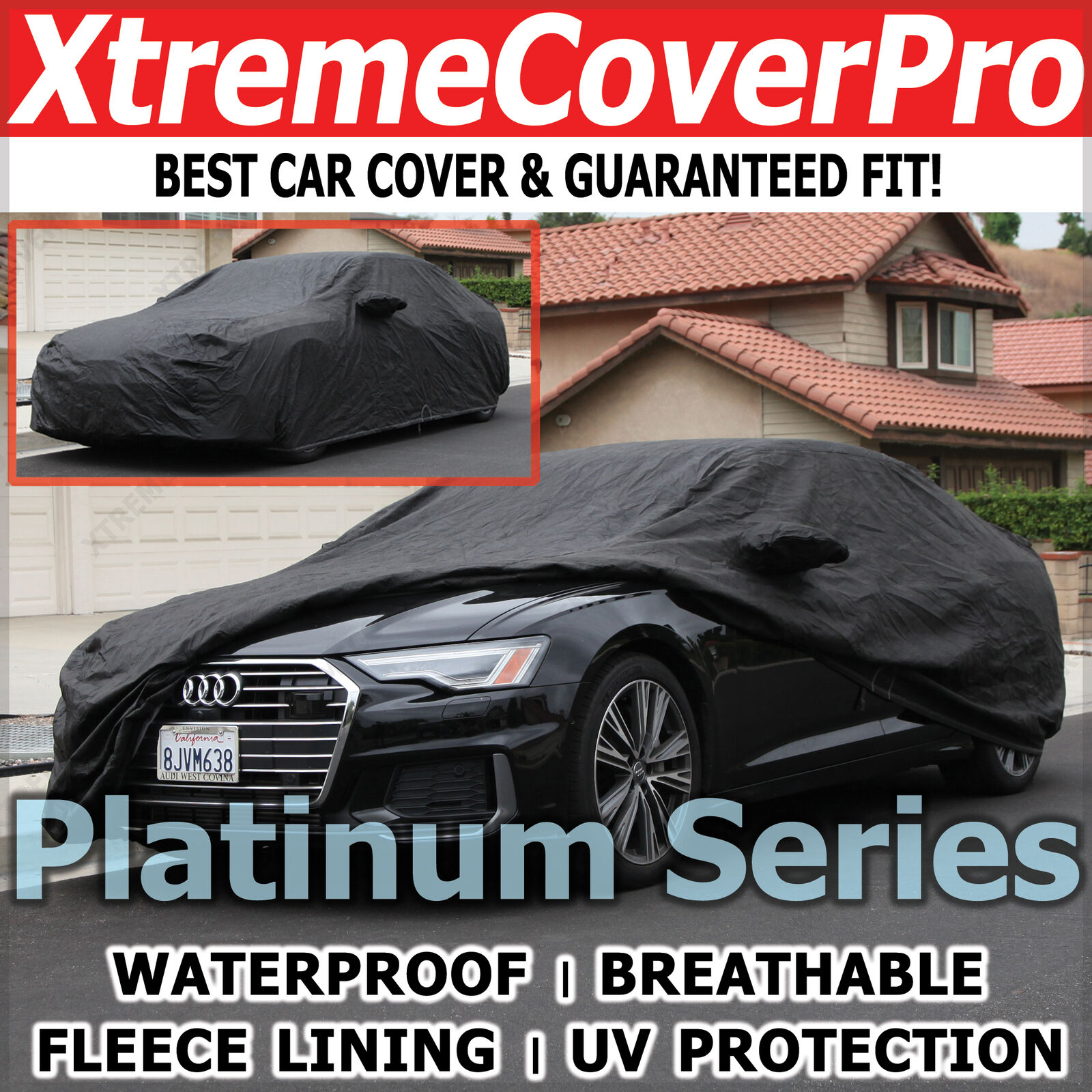 2015 AUDI R8 Waterproof Car Cover w/Mirror Pockets - Black