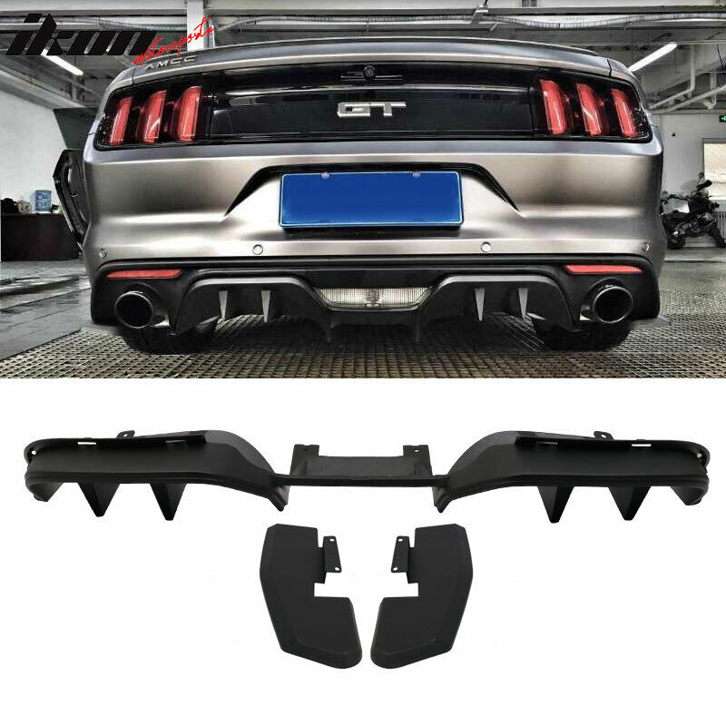 Fit 15-17 Ford Mustang Premium R Style Rear Bumper Lip Diffuser Side Valance 3PC