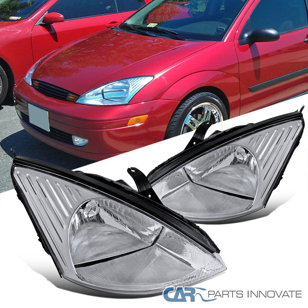 Fits 00-04 Ford Focus ZX4 SE LX Clear Replacement Headlights Head Lights Lamps