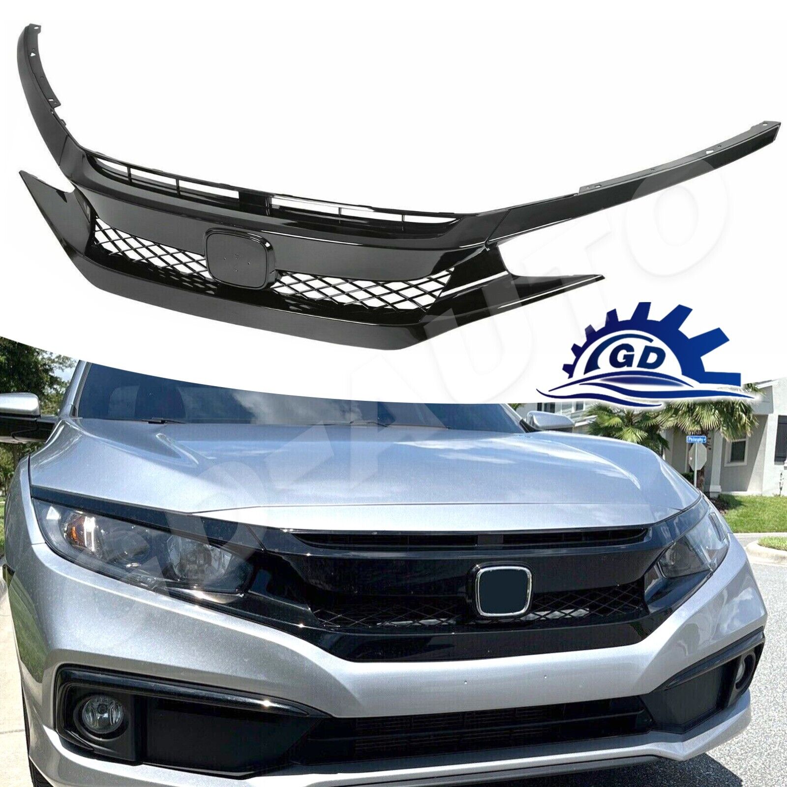 For 2019 2020 2021 Honda Civic Coupe Sedan Front Mesh Grill Type R Glossy Black