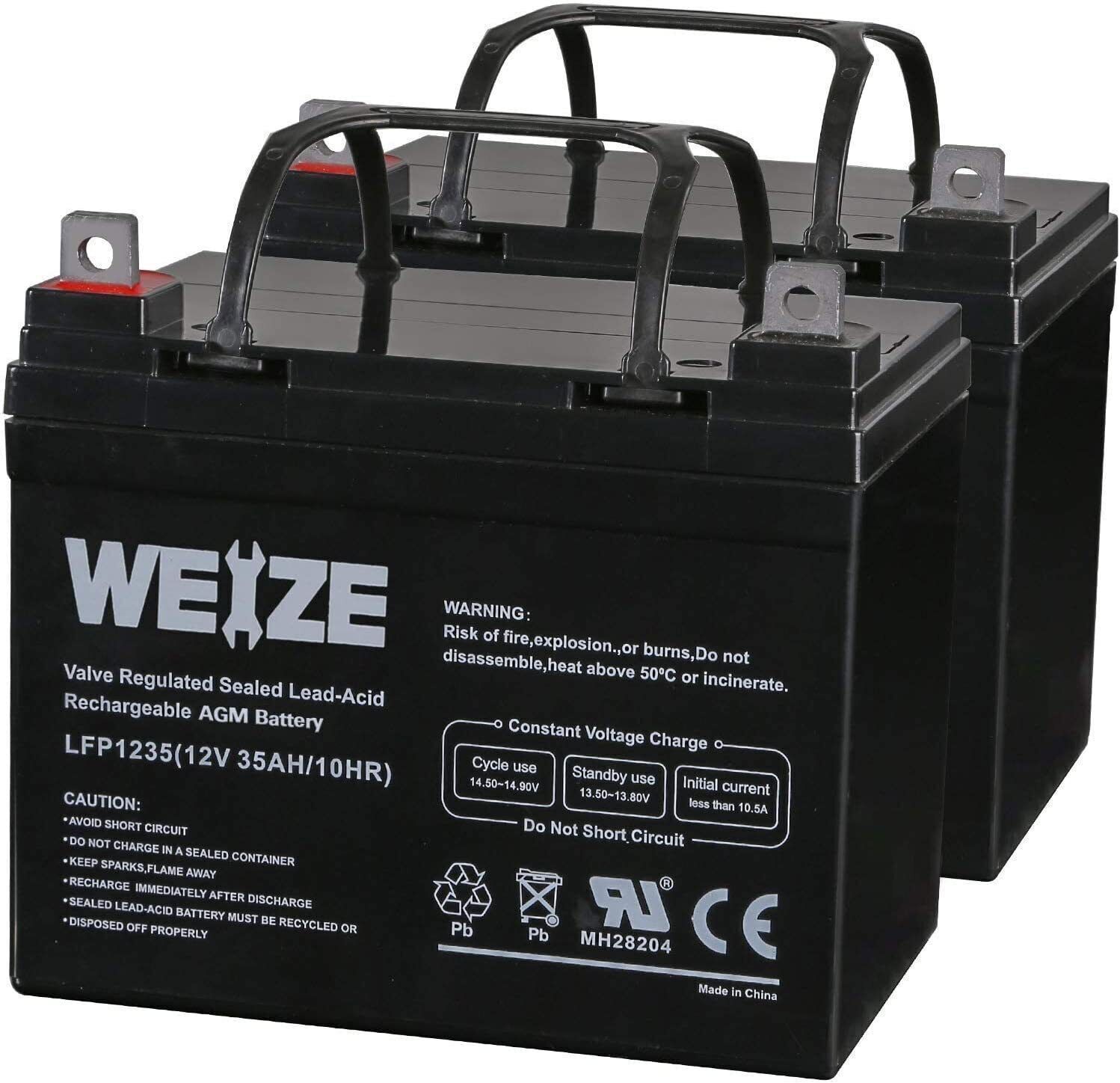 2x WEIZE 12V 35Ah  Deep Cycle AGM Solar Battery Also Replaces 33Ah, 34Ah, 36Ah