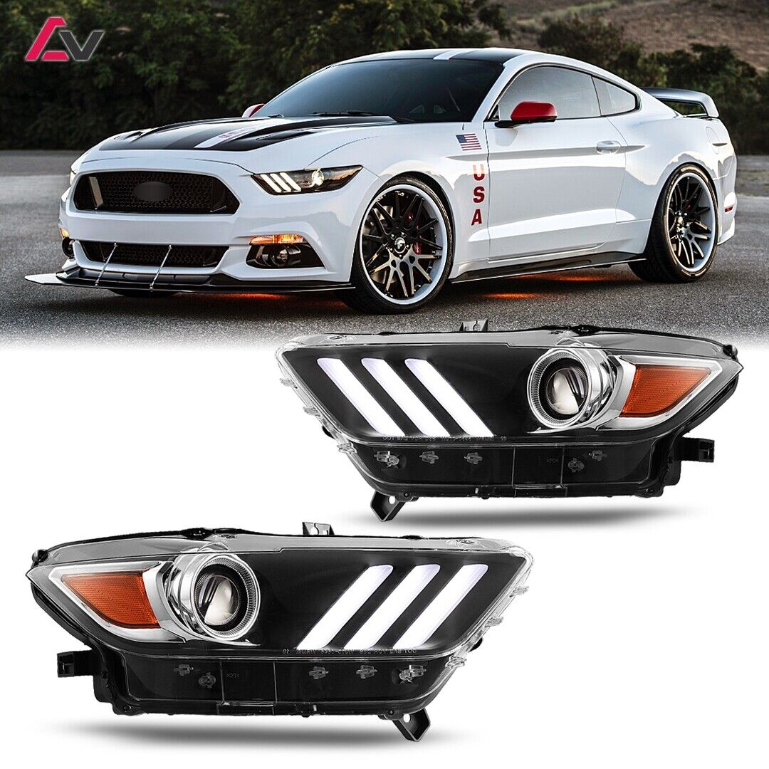 LED Headlights For 2015 16 2017 Ford Mustang/GT350 HID/Xenon Projector DRL Lamps