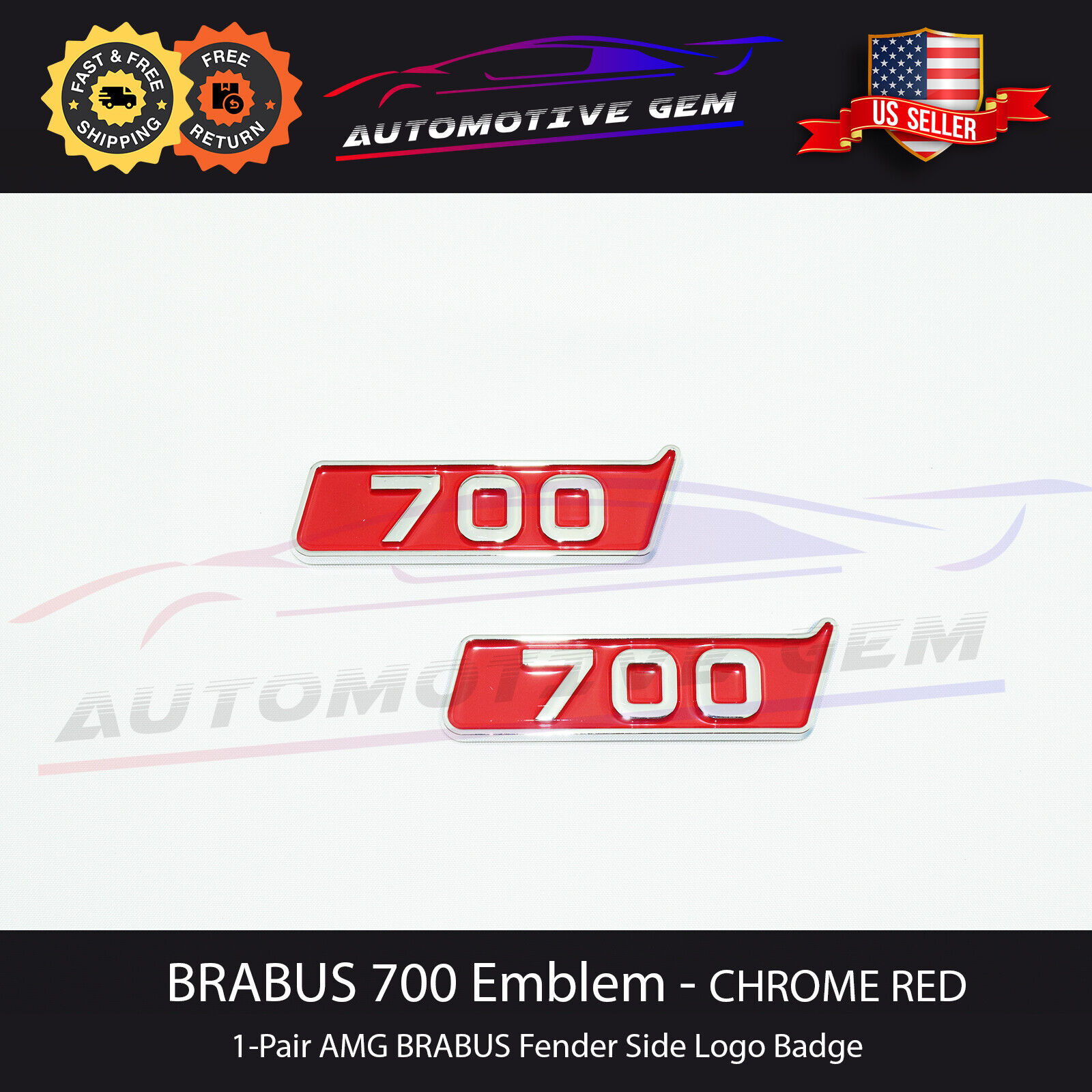 800 Emblem BRABUS Style Red Chrome Fender Logo Badge AMG Mercedes W463 W222 W205