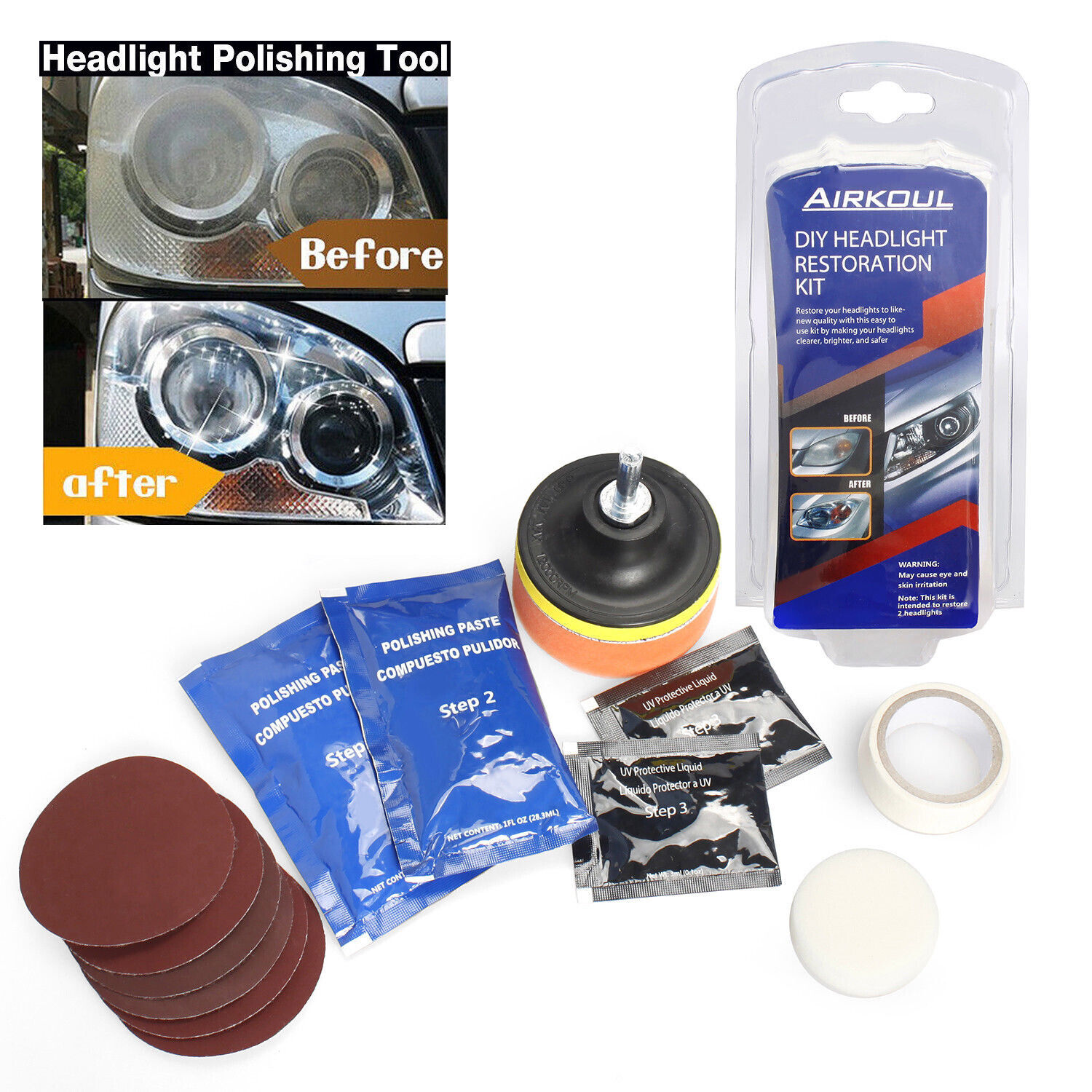 Pro Car Headlight Lens Restoration Repair Kit Polishing Cleaner Cleaning Tool US