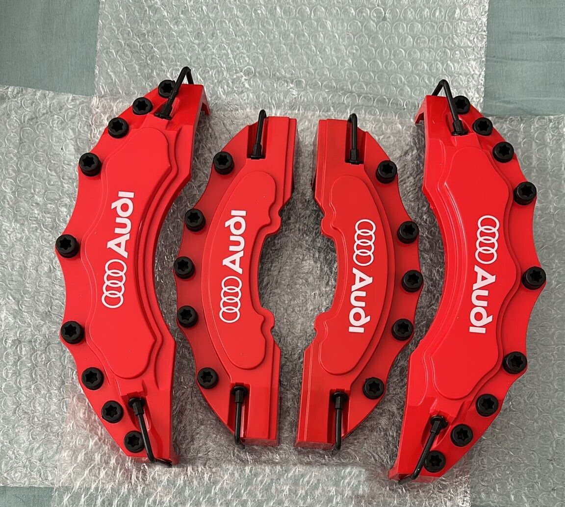 For AUDI Red Brake Caliper Covers With White Logo Universal Set of 4