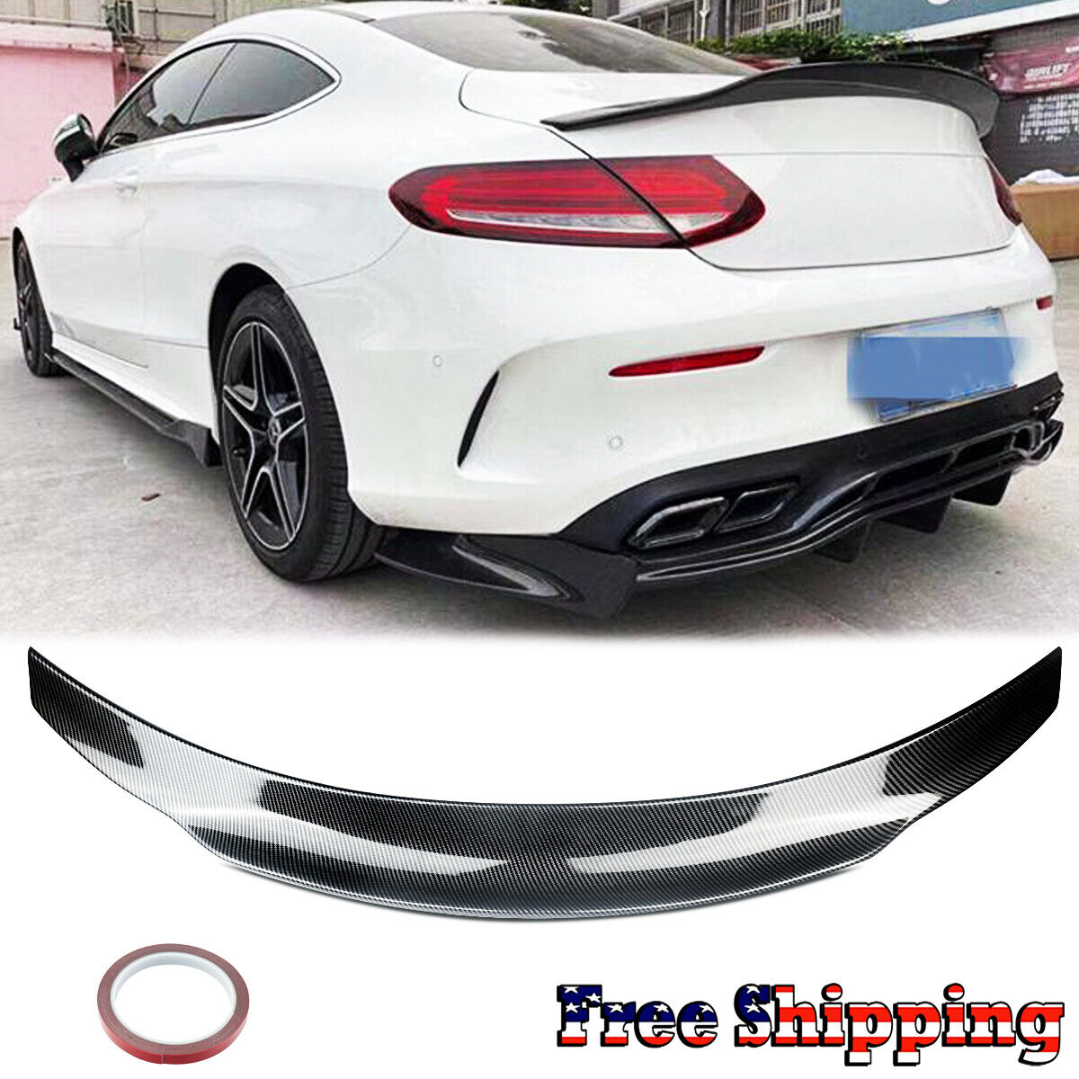 Carbon Look Rear Spoiler Trunk Wing For 2015-21 Mercedes C205 C43 C63 AMG Coupe