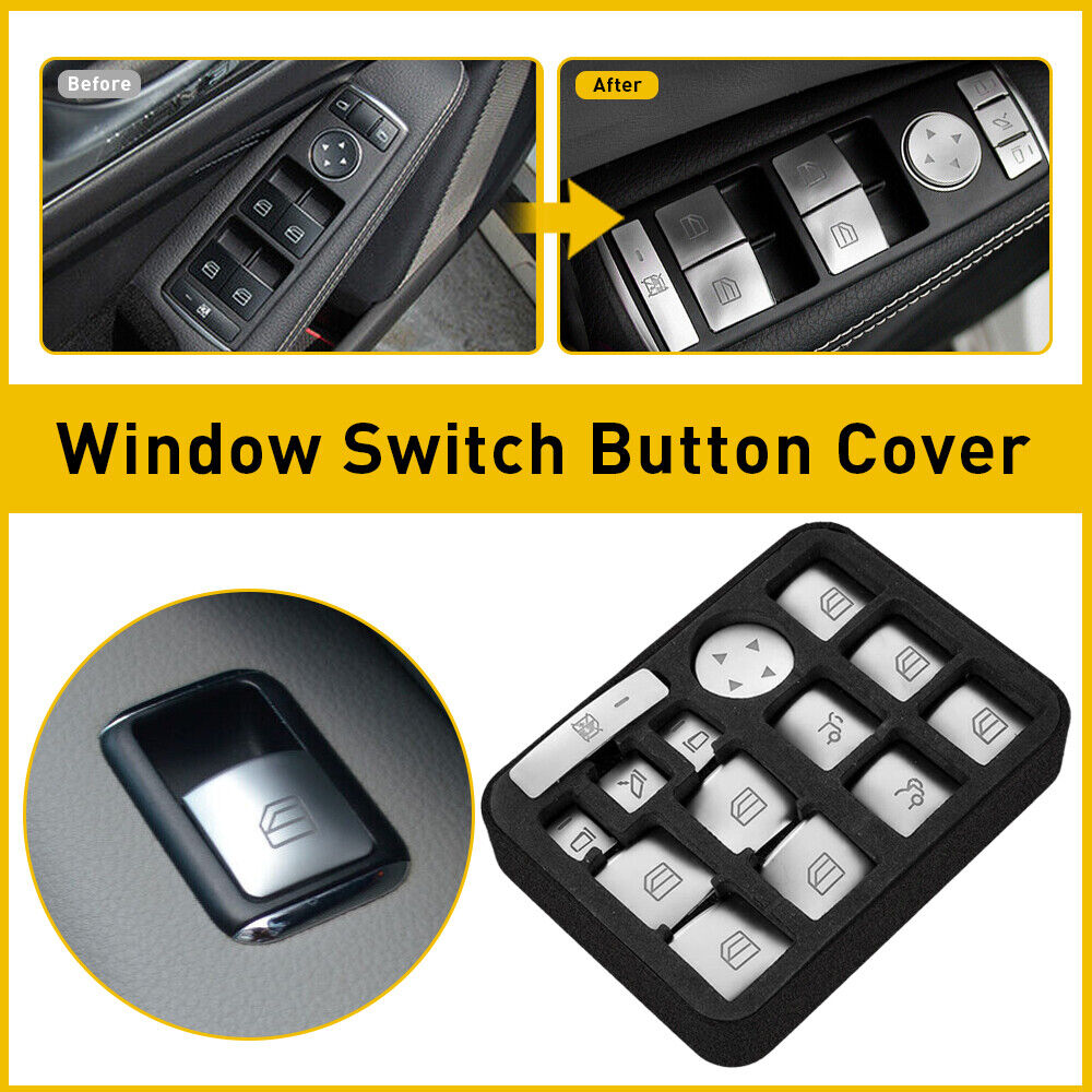 14 pcs Car Door Window Switch Button Cover Silver For Mercedes-Benz C CLA GLA