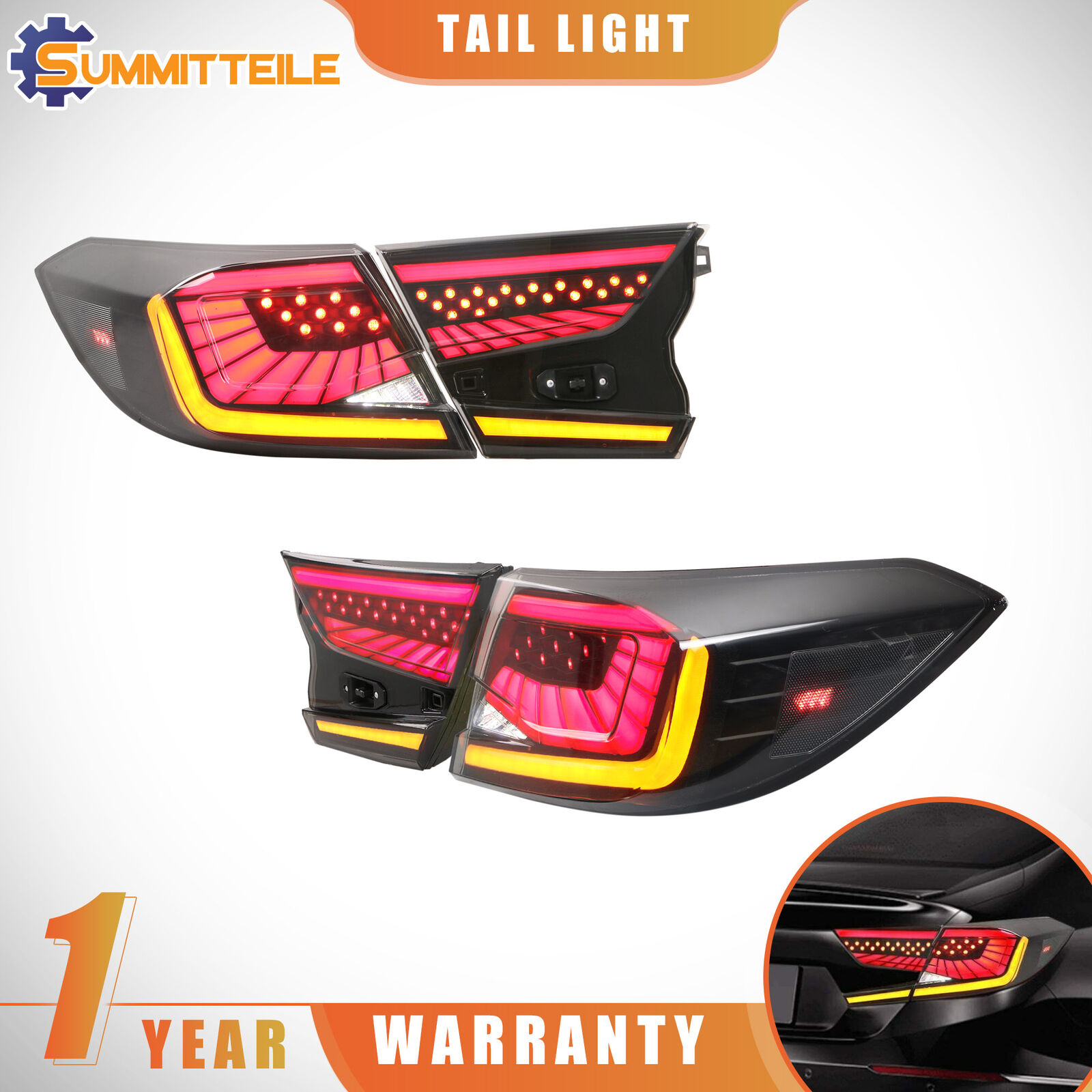 Left &Right Side Smoked LED Rear Tail Light For 2018-2020 Honda Accord Rear Lamp