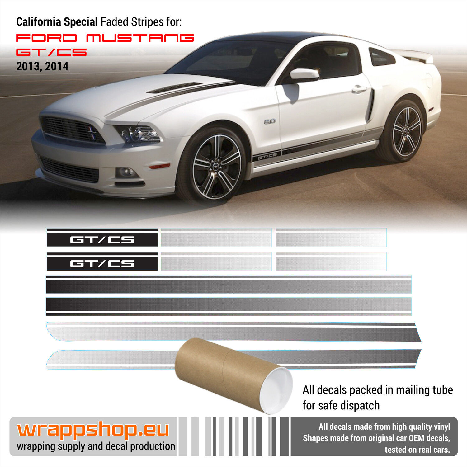 California Special GT/CS Rocker Fade Stripes Vinyl Decal for Mustang 2013 2014