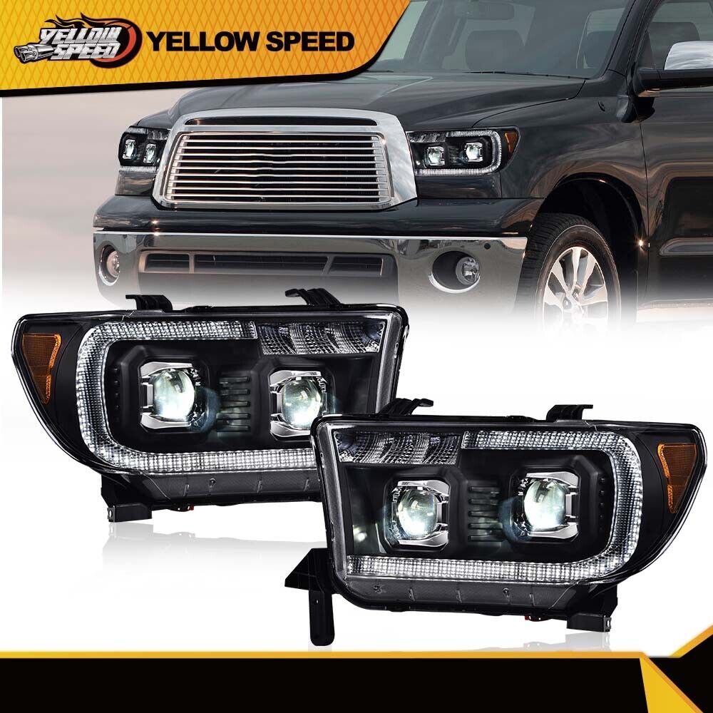 Fit For Toyota 07-13 Tundra 08-17 Sequoia Black LED Tube Projector Headlights
