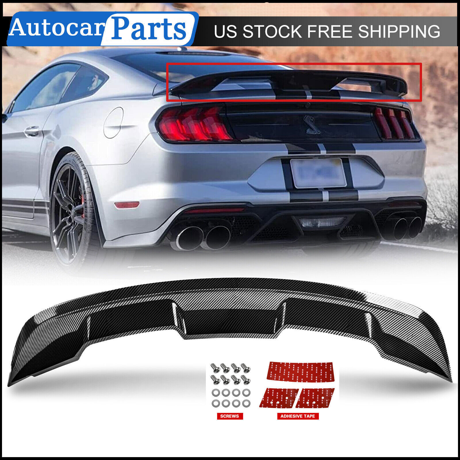 For 2015-24 Ford Mustang GT500 GT350 Rear Trunk Spoiler Wing Carbon Fiber Style