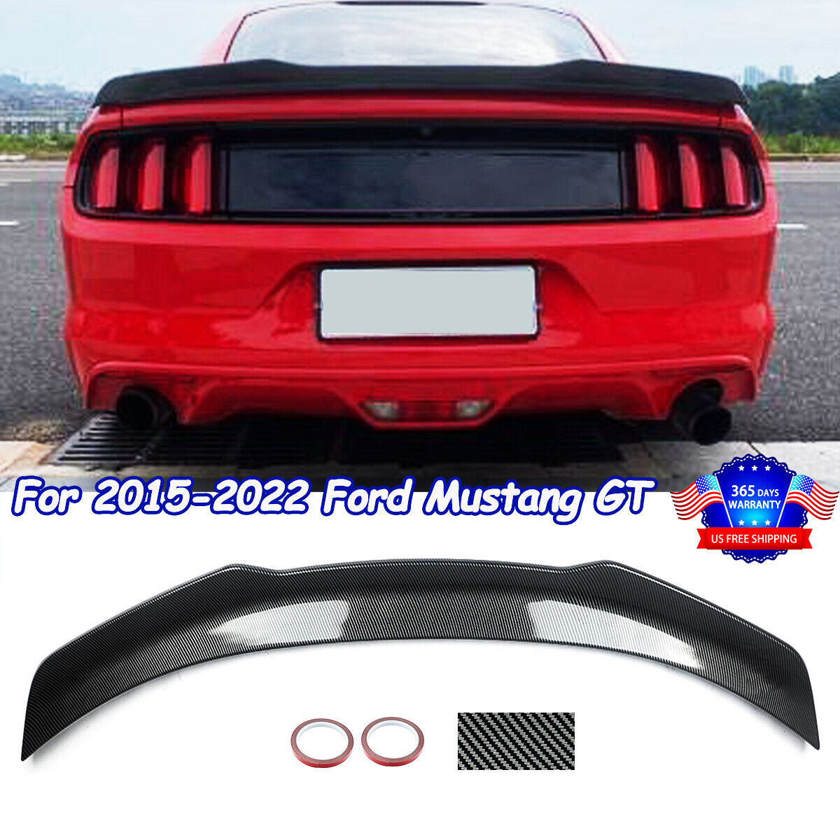 FOR 2015-22 FORD MUSTANG GT CARBON LOOK ABS H STYLE HIGHKICK TRUNK SPOILER WING