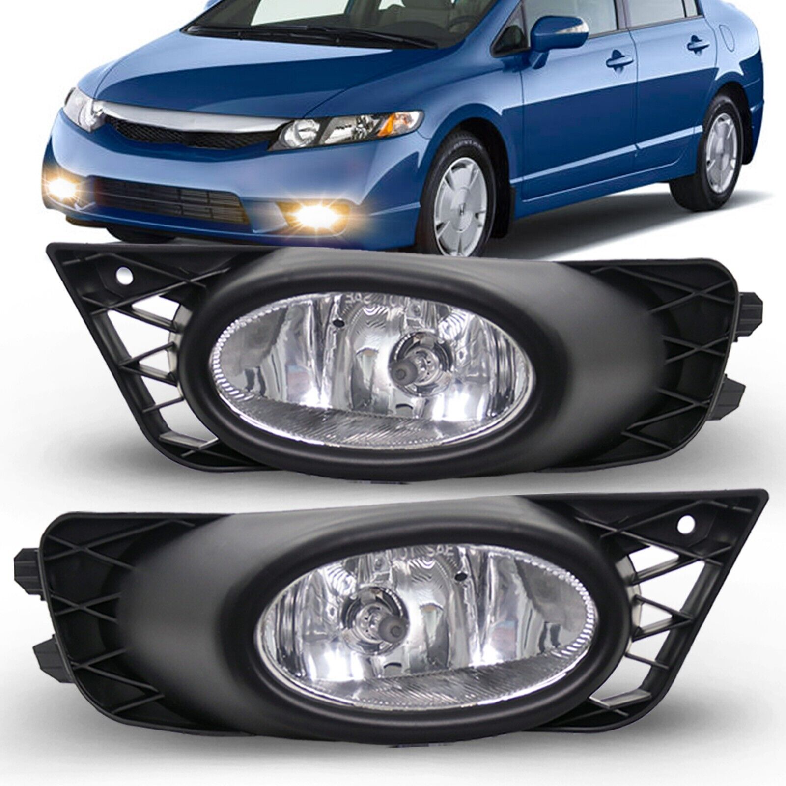 For 09-11 Honda Civic Sedan Bumper Fog Lights Driving Lamps-Left and Right
