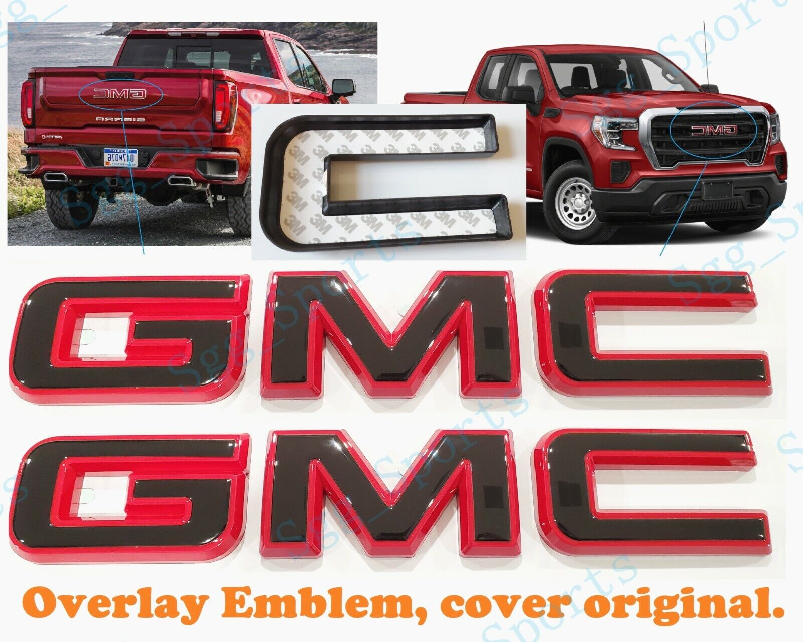 2019-2023 GMC Sierra 1500 2500HD3500HD Front Rear Gloss Red Black OVERLAY Emblem
