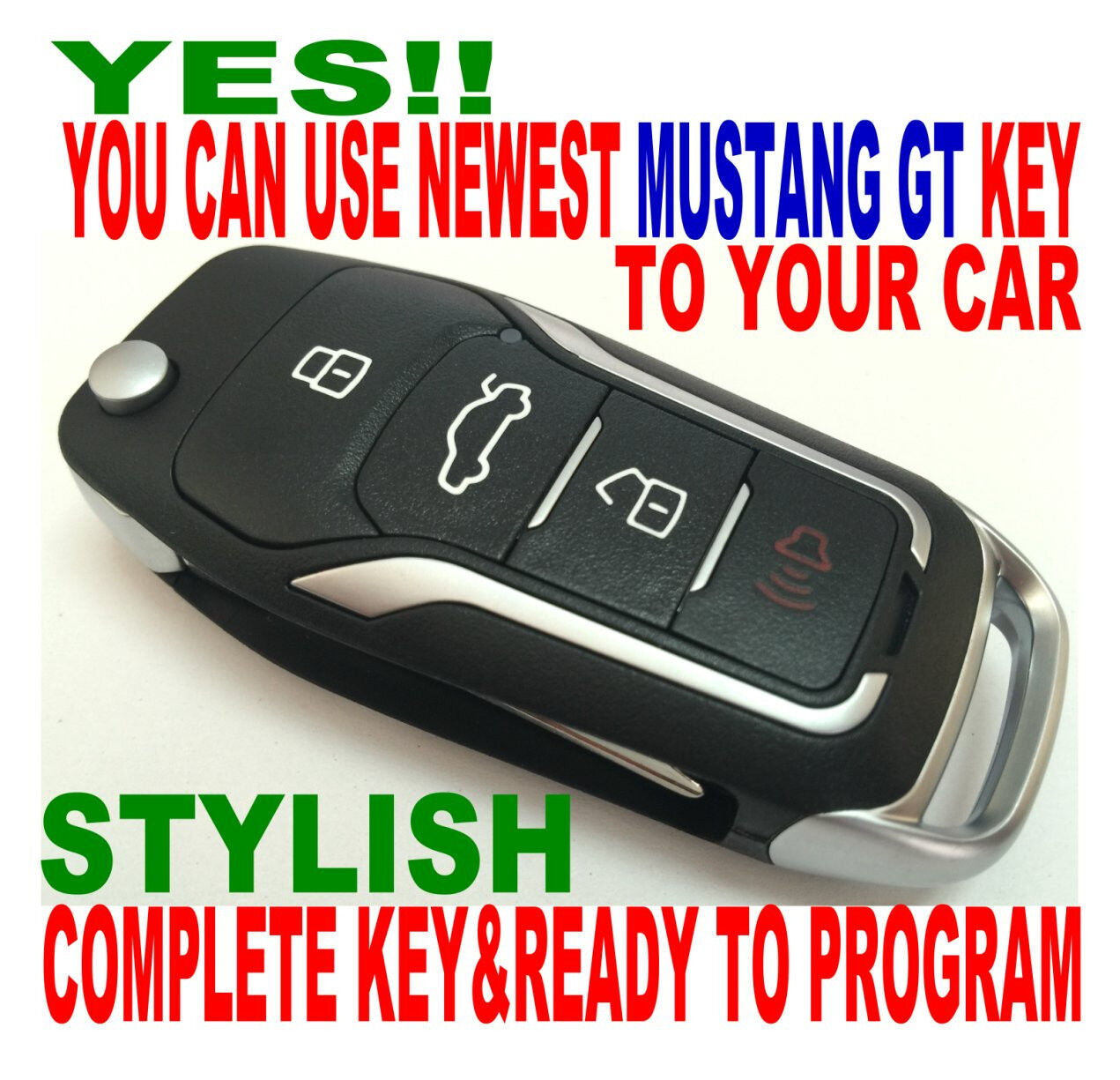 NEW GT STYLE FLIP KEY REMOTE FOR 2011-14 FORD MUSTANG CLICKER CHIP KEYLESS ENTRY
