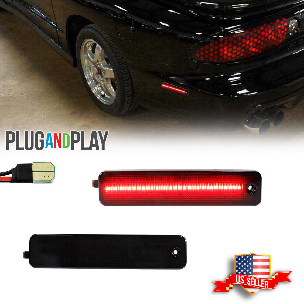Smoke Rear Bumper Red LED Side Marker Lights For 93-02 Pontiac Firebird Trans AM