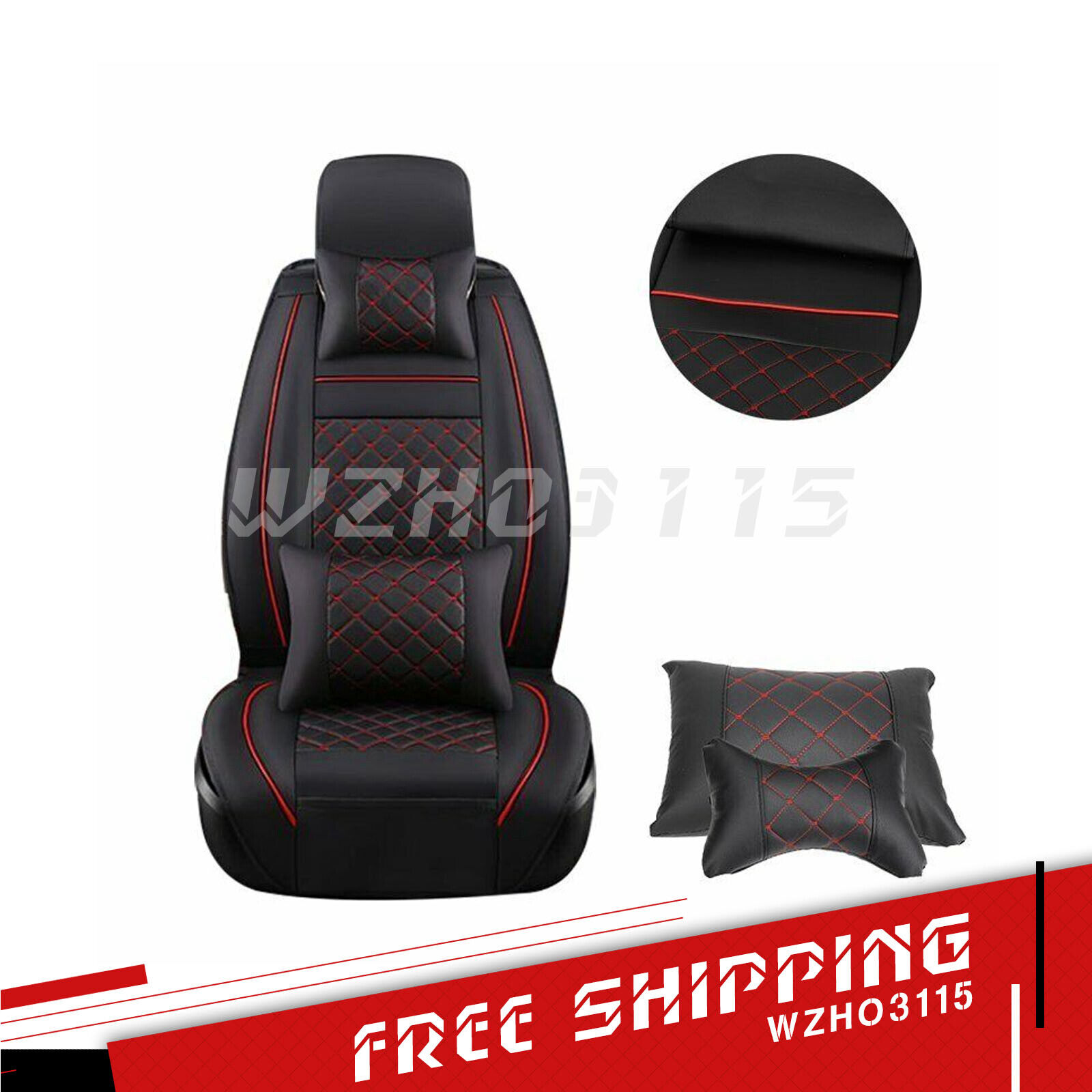 US Red PU Leather 5-Seats SUV Front & Rear Car Seat Cover Cushion Full Set