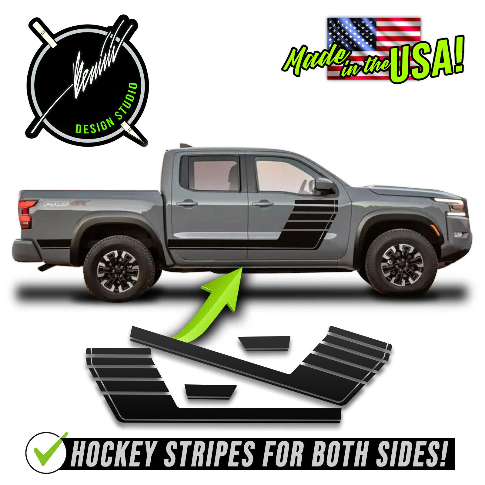 Side Door Hockey Racing Stripes Graphics Fits- 2022 & up Nissan Frontier