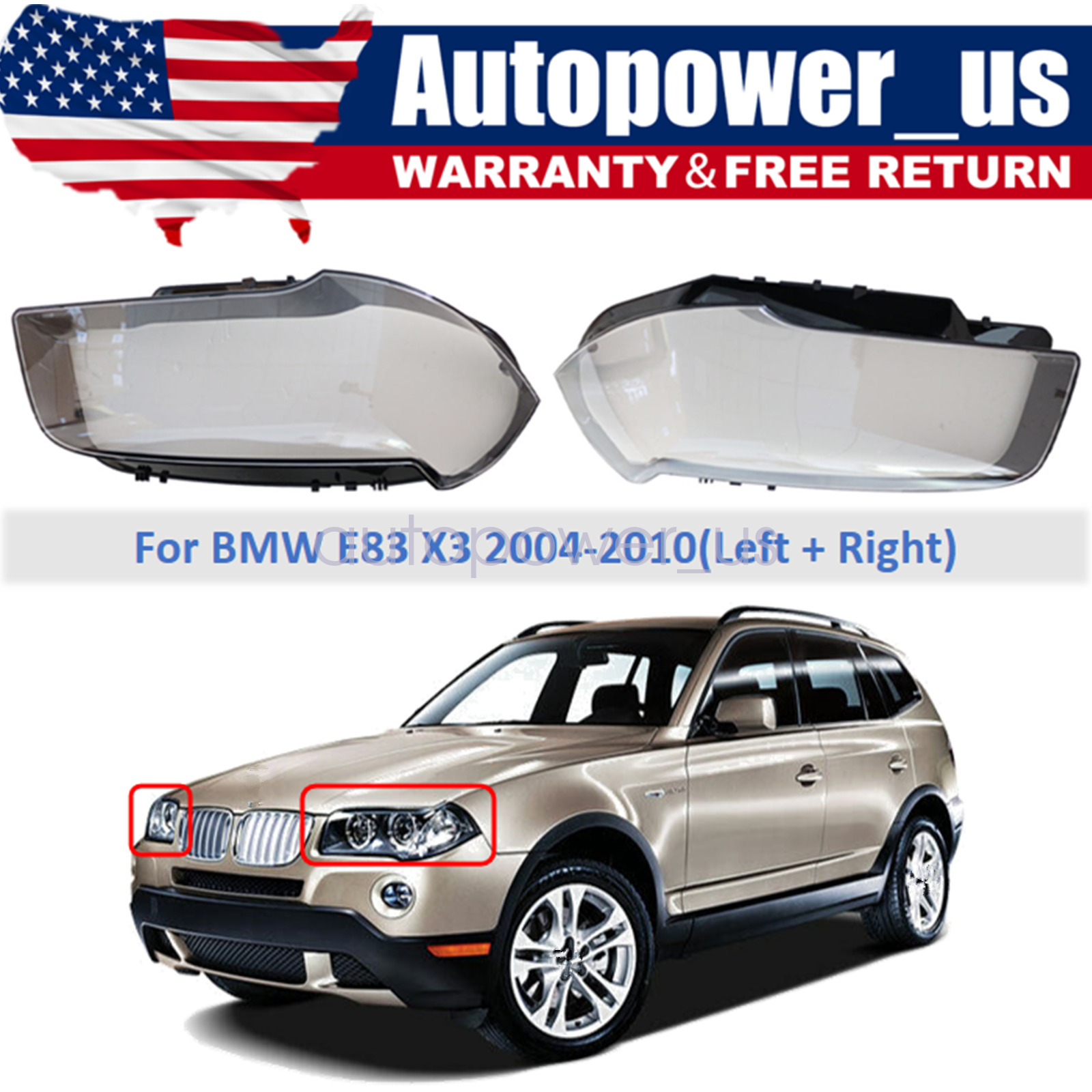 New Front Headlight Lens Headlamp Cover For BMW X3 E83 2004-2010 Left Right