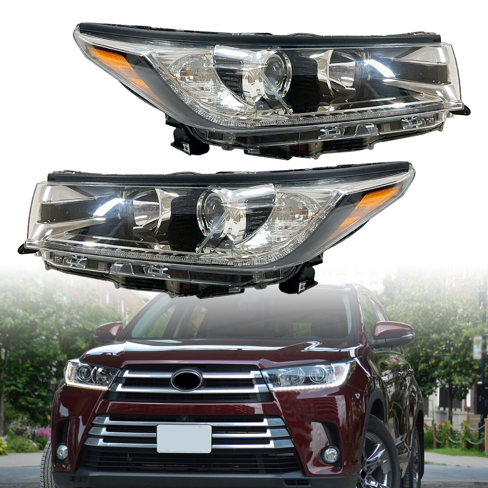 1 Pair of LED DRL Headlights For 2017-2019 Toyota Highlander LE XLE 811500E330