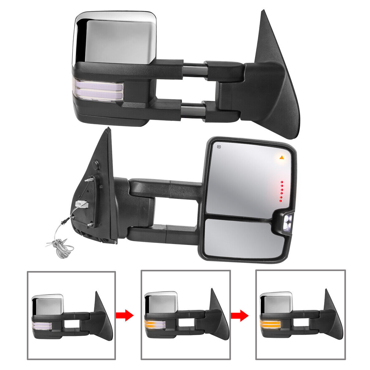Chrome Power Heated Tow Mirrors For 2007-2021 Toyota Tundra w/ Sequential Signal